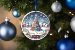 Snowy Wishes White Christmas Round Ornament Sublimation PNG Product Image 4