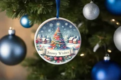 Snowy Wishes White Christmas Round Ornament Sublimation PNG Product Image 4