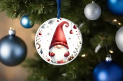 Watercolor Gnome Round Ornament Sublimation PNG Product Image 4