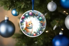 Round Christmas Ornament with Cat Sublimation PNG Product Image 4