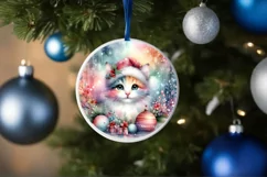 Round Christmas Ornament with Cat Sublimation PNG Product Image 4