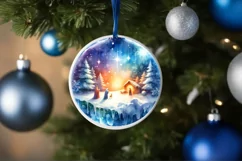 Nativity Scene Winter Round Ornament Sublimation PNG Product Image 1