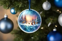 Nativity Scene Winter Round Ornament Sublimation PNG Product Image 1