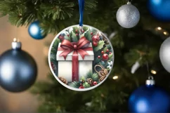 Gift White Christmas Round Ornament Sublimation PNG Product Image 4