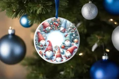 Winter Gnomes White Christmas Round Ornament Sublimation PNG Product Image 4