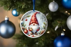 Christmas Gnome Round Ornament Sublimation PNG Product Image 4