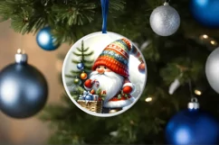 Christmas Gnome Round Ornament Sublimation PNG Product Image 1