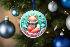 3D Martzipan Fox Round Ornament Sublimation PNG Product Image 4