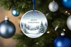 Winter Scene with Merry Christmas Round Ornament Sublimation Product Image 1