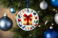 Watercolor Gift Round Ornament Sublimation PNG Product Image 4
