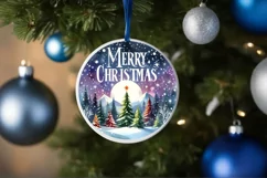 Winter Scene with Merry Christmas Round Ornament Sublimation Product Image 4