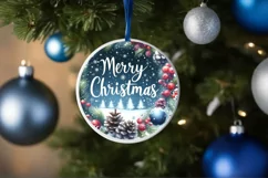 Winter Scene with Merry Christmas Round Ornament Sublimation Product Image 4