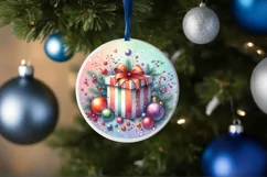 Colorful Pastel Christmas Gift Round Ornament Sublimation Product Image 1