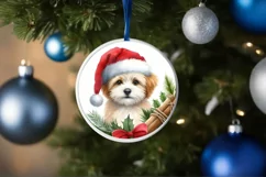 Christmas Dog Round Ornament Sublimation PNG Product Image 4