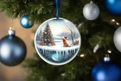 3D Winter Scene with Dog Round Ornament Sublimation PNG Product Image 4