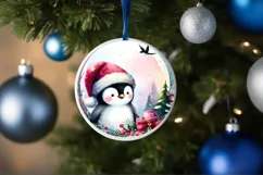 Colorful Pastel Christmas Penguin Round Ornament Sublimation Product Image 1