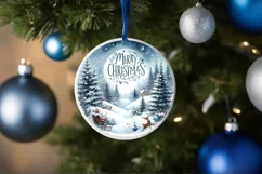 Winter Scene with Merry Christmas Round Ornament Sublimation Product Image 4
