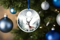 Christmas Reindeer Round Ornament Sublimation PNG Product Image 1