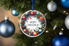 Merry Christmas Round Ornament Sublimation PNG Product Image 4