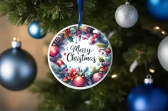 Merry Christmas Round Ornament Sublimation PNG Product Image 1