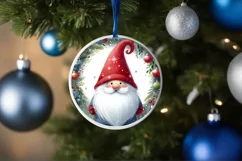 Watercolor Gnome Round Ornament Sublimation PNG Product Image 4