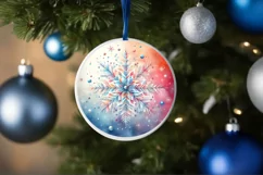 Colorful Watercolor Snow Flake Round Ornament Sublimation Product Image 1