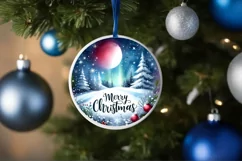 Winter Scene with Merry Christmas Round Ornament Sublimation Product Image 4