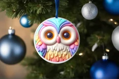 3D Martzipan Owl Round Ornament Sublimation PNG Product Image 4