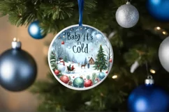 Watercolor Round Christmas Image with Christmas Scene Product Image 1
