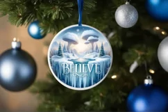 Watercolor Round Christmas Image with Winter Scene and Product Image 4