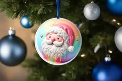 Pastel 3D Santa Round Ornament Sublimation PNG Product Image 1