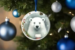 Colorful Polar Bear Round Ornament Sublimation PNG Product Image 1