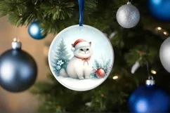 Christmas Cat Round Ornament Sublimation PNG Product Image 4