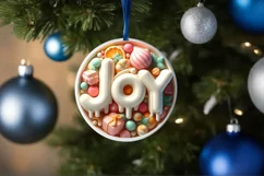 3D Martzipan JOY Round Ornament Sublimation PNG Product Image 1