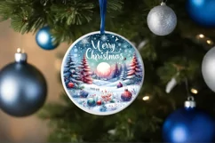 Winter Penguins Round Ornament Sublimation PNG Product Image 1