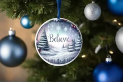 Watercolor Winter Scene with Large Text: Believe Round Product Image 1
