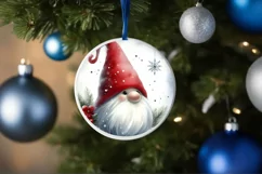 Christmas Gnome Round Ornament Sublimation PNG Product Image 1