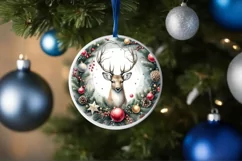 Reindeer Gift Round Ornament Sublimation PNG Product Image 4