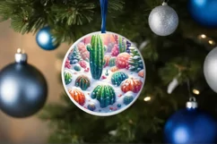 Winter Cactus Ornament Sublimation PNG Product Image 1