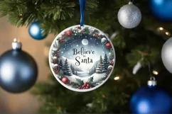 Winter Scene Believe in Santa Round Ornament Sublimation PNG Product Image 4