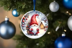 Christmas Gnome Round Ornament Sublimation PNG Product Image 4