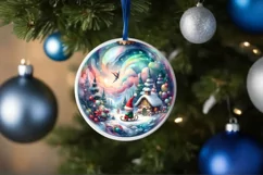 Melting Winter Scene with Elf Round Ornament PNG Product Image 4