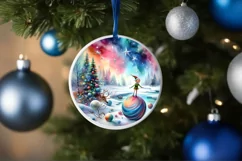 Melting Winter Scene with Elf Round Ornament PNG Product Image 4