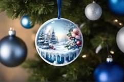 Watercolor Winter Scene with Flowers Round Ornament PNG Product Image 1