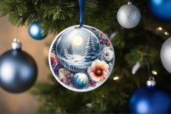 Watercolor Winter Scene with Flowers Round Ornament PNG Product Image 4
