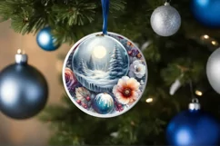 Watercolor Winter Scene with Flowers Round Ornament PNG Product Image 4