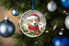 Winter Dog Round Ornament Sublimation PNG Product Image 4