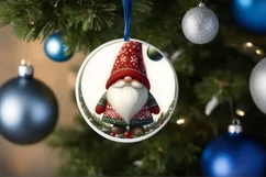 Christmas Gnome Round Ornament Sublimation PNG Product Image 4