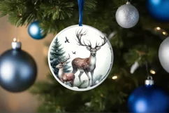 Rein Deer Winter Watercollor Christmas Ornament Sublimation Product Image 1