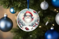 Santa Pastel Round Christmas Ornament Sublimation PNG Product Image 4